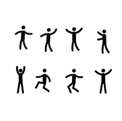 set of stick man in different poses isolated on white background