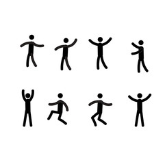 set of stick man in different poses isolated on white background