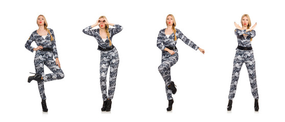 Woman soldier isolated on white