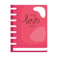 notebook with love lettering isolated icon