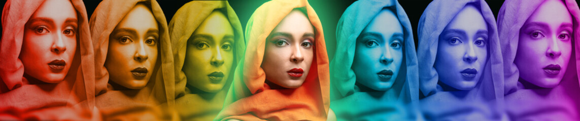 Beautiful African-American woman and her colorful energy fields