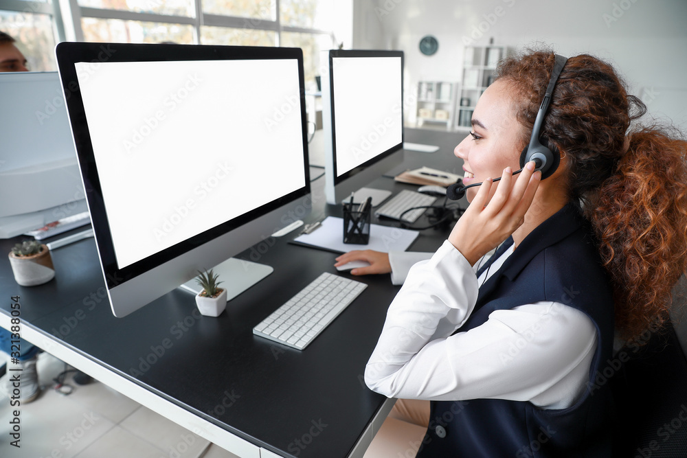 Poster technical support agent working in office