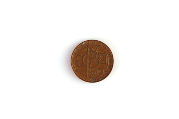 Numismatics. Old coin on a white background