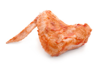 Cooked chicken wing on white background