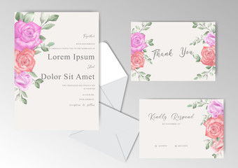 Watercolor Floral Frame Wedding Invitation Cards with Roses and Leaves