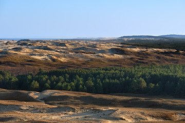 Sunset view of nordic dunes, early spring at Curonian spit, Nida, Klaipeda, Lithuania