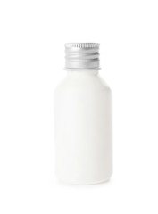 Cosmetic product in bottle on white background