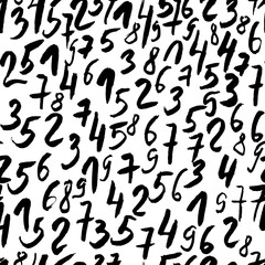 Seamless pattern with handdrawn numbers. Digits vector illustration.