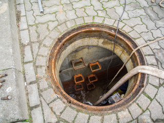 Open Sewer cleaning with hose