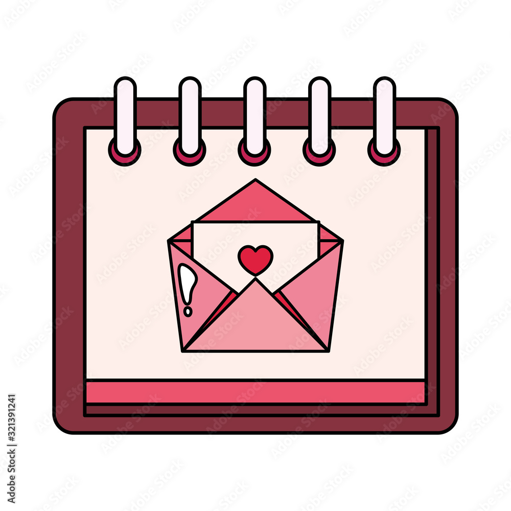 Wall mural envelope mail with heart in calendar isolated icon