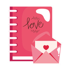 notebook and envelope with heart isolated icon
