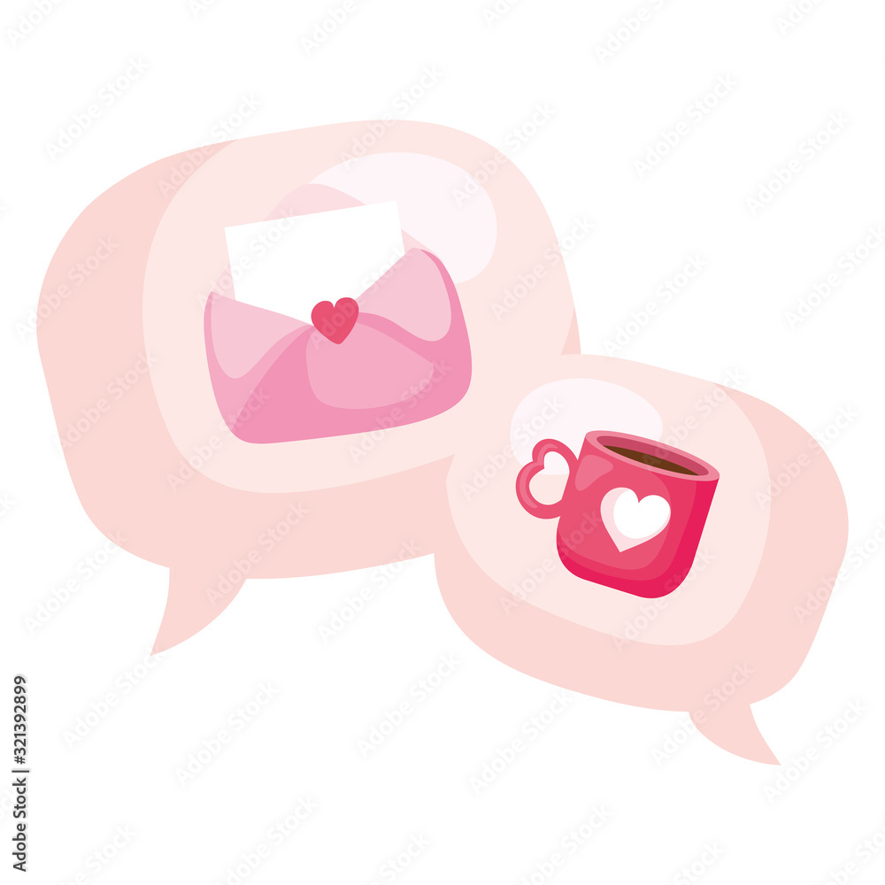 Canvas Prints speech bubbles with envelope and cup coffee