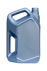 blue plastic canister for lubricant on white
