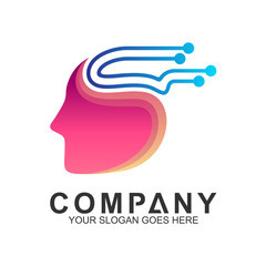 technology and science vector logo,creative think,smart brain,man head with electronic line shape