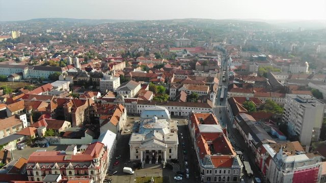 Drone Aerial of Oradea Romania Square medieval city centre tower market