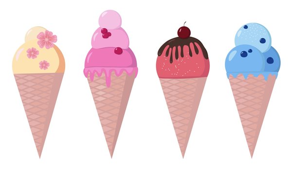 Ice cream set isolated on white background. Cute ice cream set. Vector illustration.