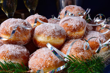 Fine Berlin donuts with jam filling and icing