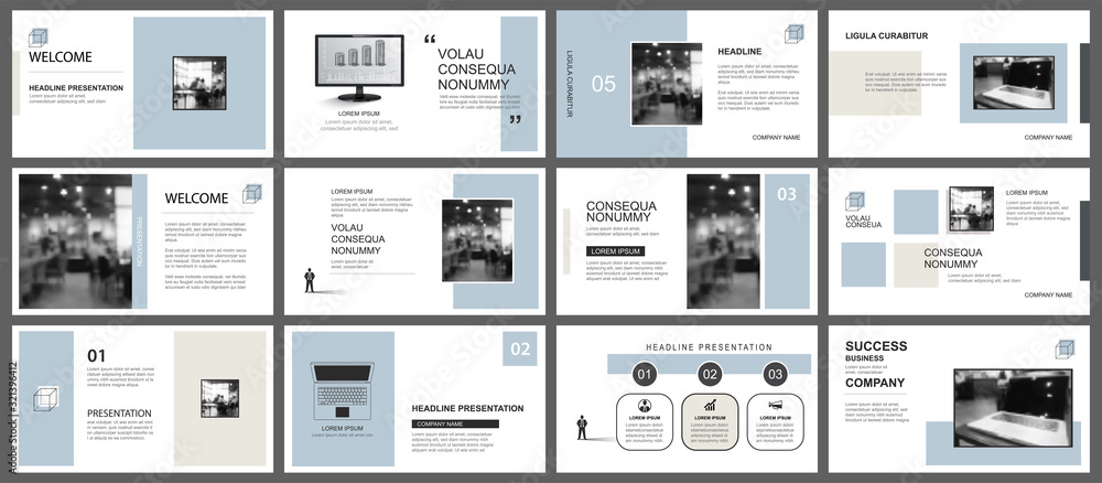 Wall mural presentation and slide layout template. design blue and brown pastel geometric background. use for b