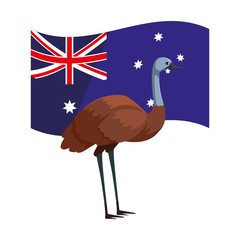 emu with australian flag in the background