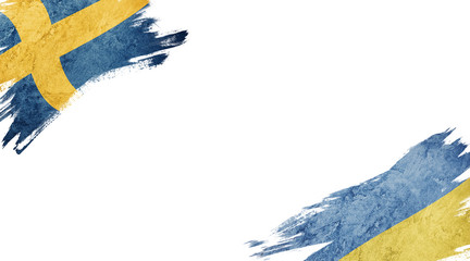 Flags of Sweden and Ukraine on white background