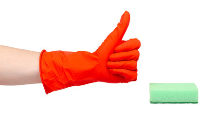 Red rubber glove, protection for skin. Isolated on white.