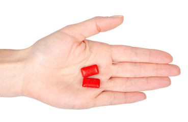 Red bubble gum. Isolated on white background.
