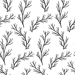 Decorative branches background, foliage vector. Seamless pattern image.