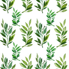 Seamless pattern with watercolor green leaves creative background