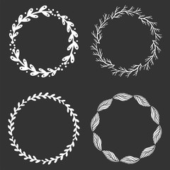Four floral wreaths set, nature decoration vector.