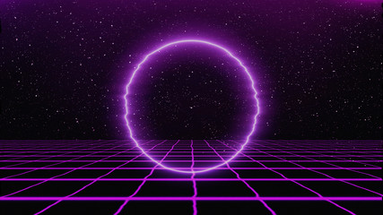 Retro cyberpunk style 80s Sci-Fi Background Futuristic with laser grid landscape. Digital cyber surface style of the 1980`s. 3D illustration