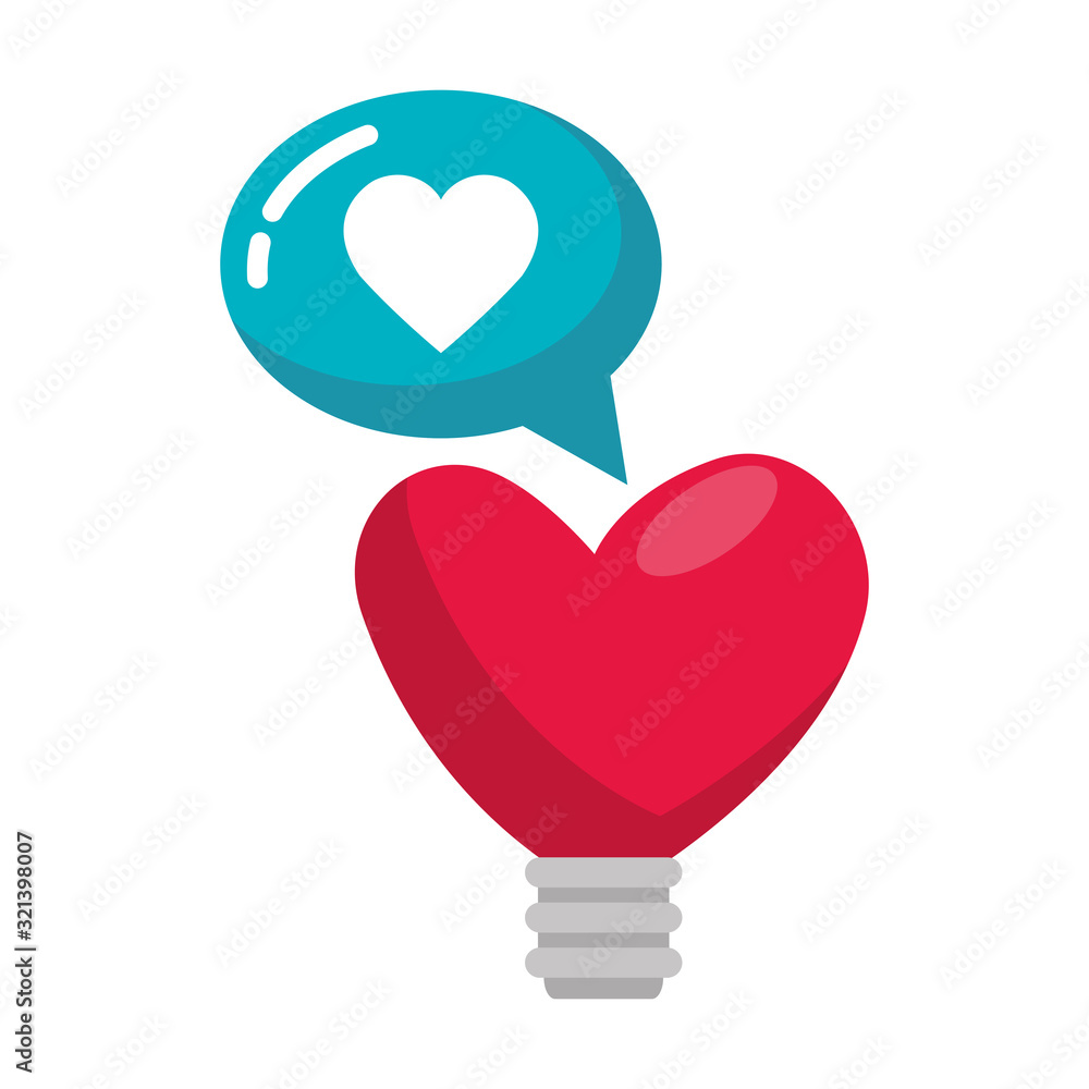 Poster light bulb in shape heart with speech bubble