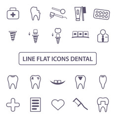 Dental Icons Set. Collection Thin black lines symbol. Linear style of icons. Vector illustration.