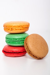 Sweet and colourful macaroons or macaron on white background, Desert. 