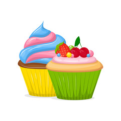 Cupcakes and Muffin sweet pastries food vector illustration