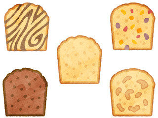 パウンドケーキの水彩風イラストセット
