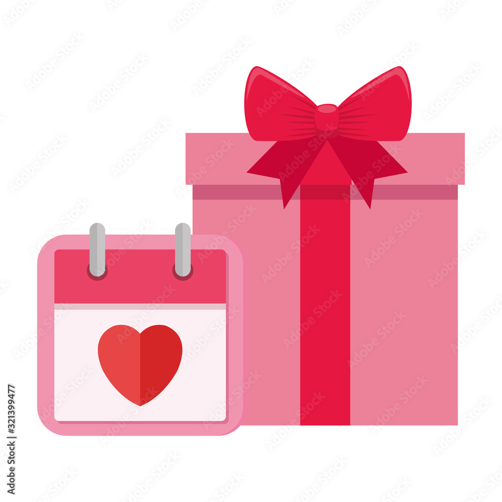 Poster gift box and calendar with heart isolated icon