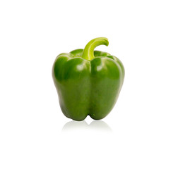 Fresh green sweet or bell peppers with water droplets on smooth vivid skin isolated and die cut with clipping path on white background