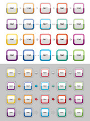 Square icons for writing text.Button icons for various colors for writing.Diagram icons in different colors.
