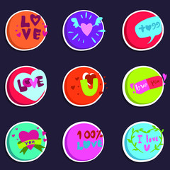 Set of Cartoon love elements vector stickers for Valentine's Day items design