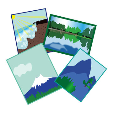 four landscape paintings, colorful, nature scenes clip art preview