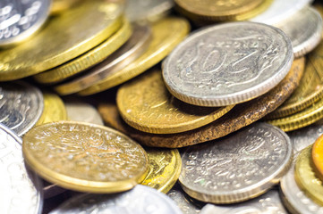 Old different coins close up. Macro photo