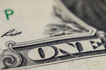 Element of an old American dollar bill close up. Macro photo