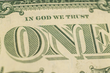 Element of an old American dollar bill close up. Macro photo