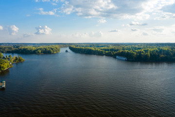 Aerial view of Moscow Canal and surroundings on a summer day