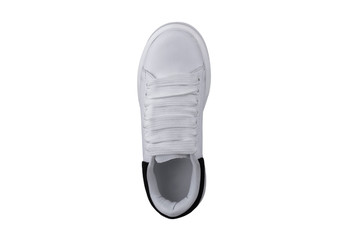 One white sneaker top view.Sports shoes.
