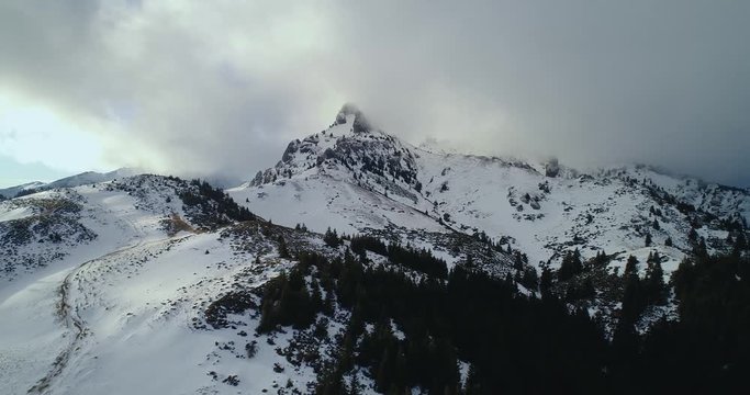 ciucas peak from carpathian mountains drone view