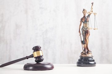 Fototapeta na wymiar Statue of Lady Justice and gavel. Legal and Law