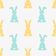 Colorful seamless pattern with easter bunny. Vector illustration for funny holiday design. Background for post or greeting card. Cute wallpaper with rabbits. yellow, blue color