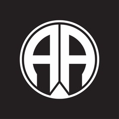 AA Logo monogram circle with piece ribbon style on black background