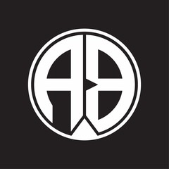 AB Logo monogram circle with piece ribbon style on black background